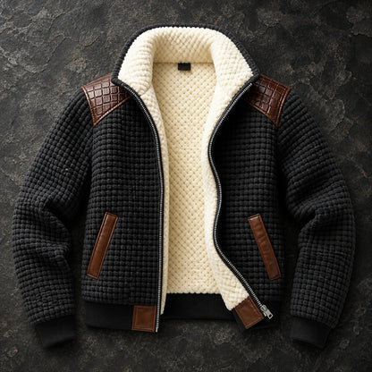 winter coat — Black textured sherpa lined winter jacket premium — view 6
