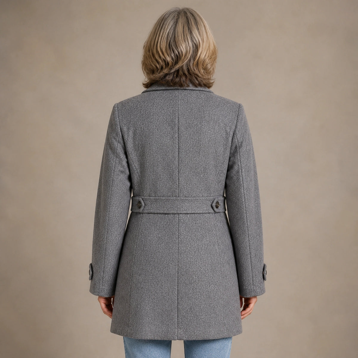 winter coat — Heather gray tailored coat direct rear view — view 4