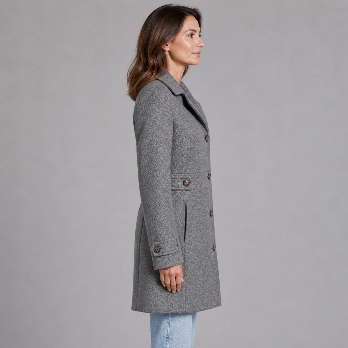 winter coat — Heather gray tailored coat true side view — view 5
